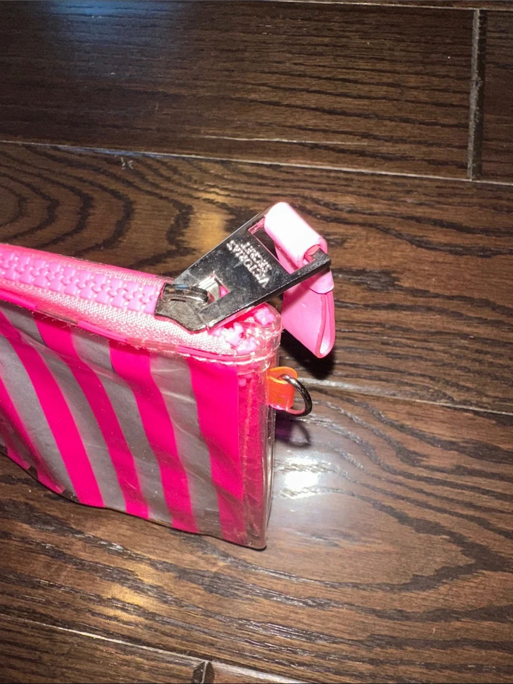 Victoria's Secret Hot Pink & Clear Striped Pouch